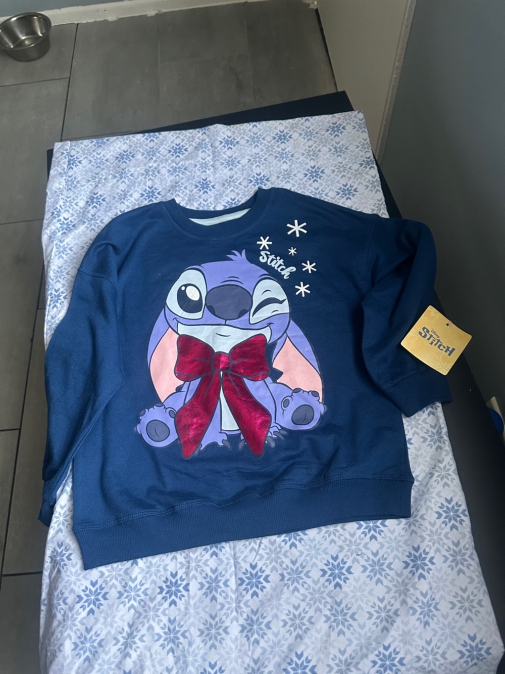 Disney Navy Sweatshirt with Purple Stitch and Red Bow